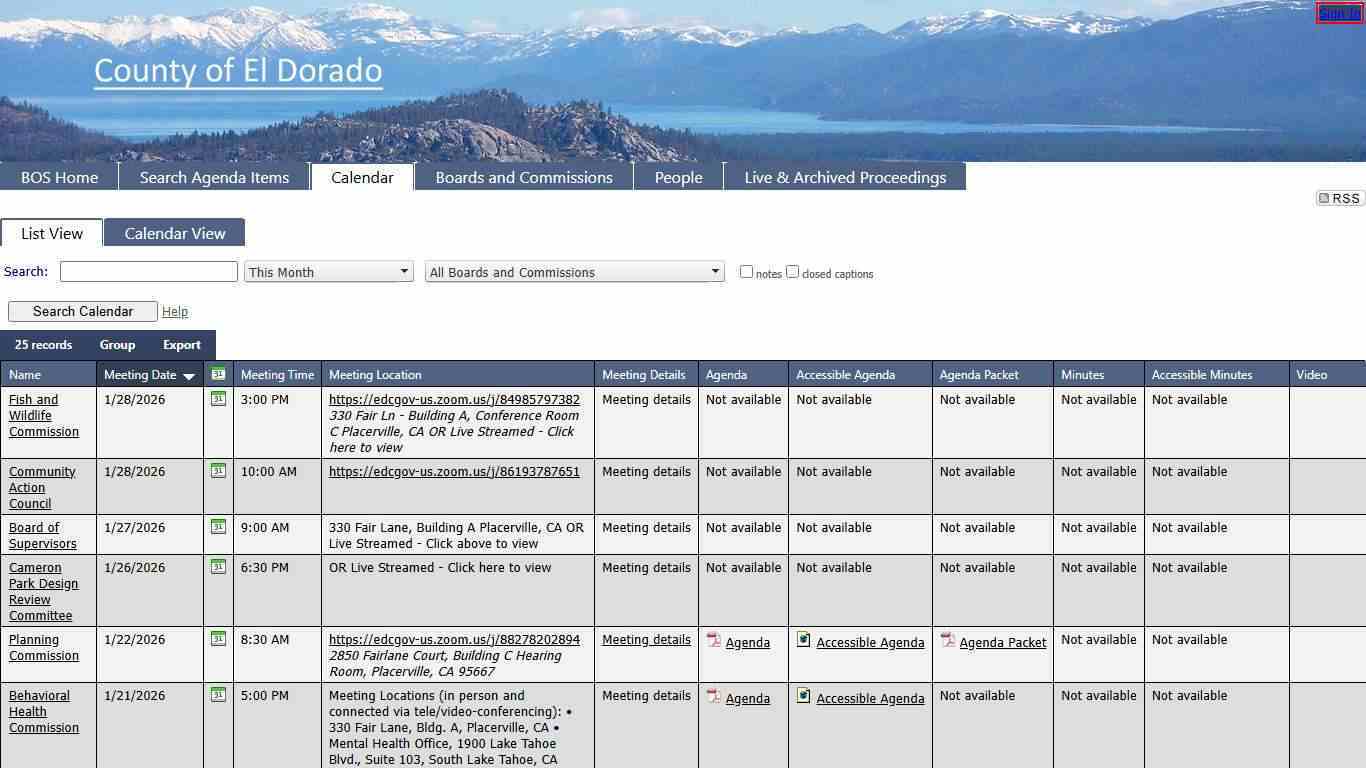 County of El Dorado - Calendar